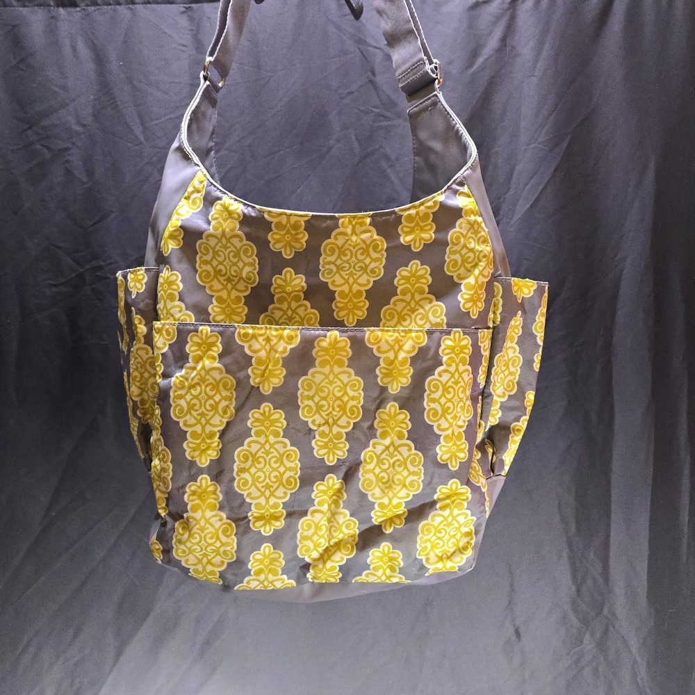 Adelina Madelina Gray Yellow Floral Diaper Bag Shoulder Tote Stroller Bag